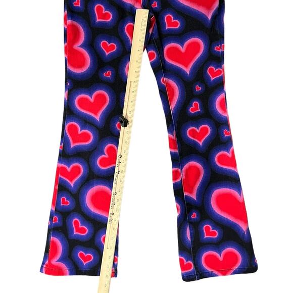 Delia's Dolls Kill Y2K Heart Low Rise Black Purple Red Pink Flare Jeans size XS - Picture 5 of 9